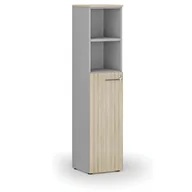 Szafy biurowe - Szafa biurowa kombinowana PRIMO GRAY, drzwi na 3 poziomach, 1781 x 400 x 420 mm, szary/dąb naturalny - miniaturka - grafika 1