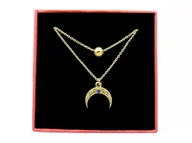 Naszyjniki - Pozłacany podwójny naszyjnik księżyc szafir kulka - miniaturka - grafika 1