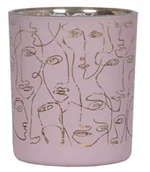 Świeczniki - Świecznik szklany różowy w twarze mały - miniaturka - grafika 1