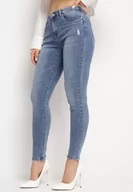 Spodnie damskie - Niebieskie Jeansy Skinny z Elastycznej Bawełny z Przetarciami Olitias - miniaturka - grafika 1