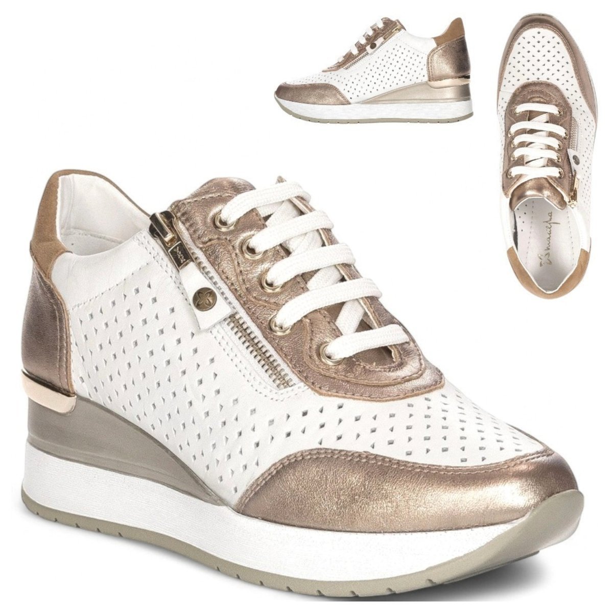 Półbuty Damskie Maciejka SKÓRZANE Sportowe Oddychające Białe na koturnie 40