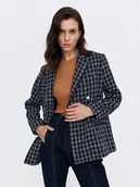 Marynarki i żakiety damskie - Granatowy żakiet w pepitkę - miniaturka - grafika 1