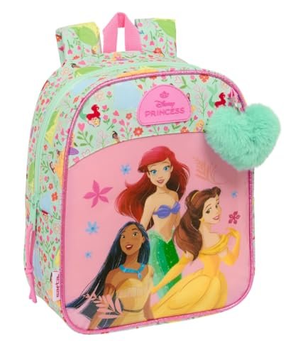 PRINCESAS DISNEY BLOOM - plecak dziecięcy, plecak dziecięcy, plecak szkolny, odpowiedni do wózka, idealny do przedszkola, wygodny i wszechstronny, jakość i wytrzymałość, 22 x 10 x 27 cm, Zielony wodny