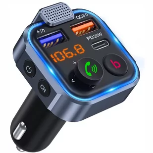 Transmiter FM P5 Bluetooth 5.0 2x USB + 1x PD USB-C czarny - Transmitery FM - miniaturka - grafika 1