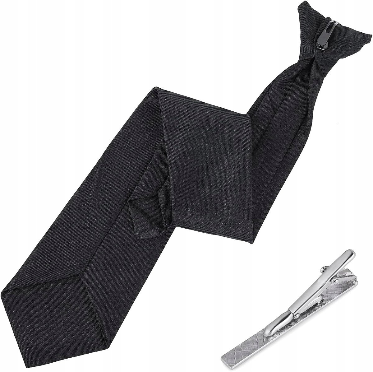 Czarny Krawat 50Cm + Spinka Klips Do Krawatu Elegancki Zestaw Dla Mężczyzn