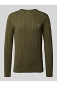 Swetry męskie - Sweter z dzianiny z prążkowanymi wykończeniami - Gant - miniaturka - grafika 1