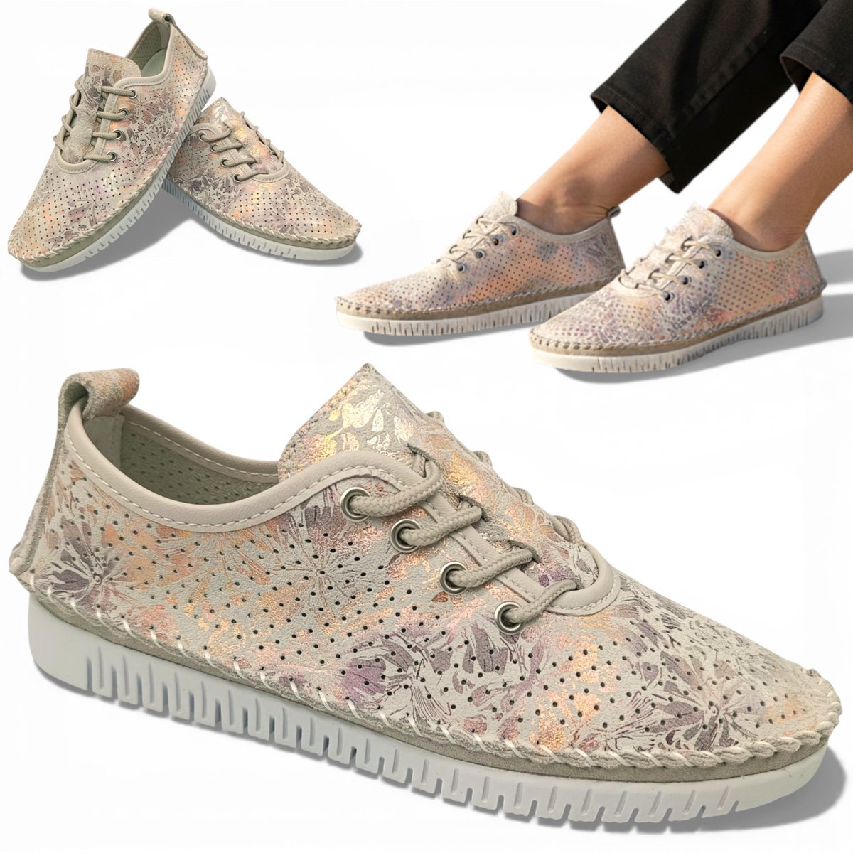 Półbuty Damskie SKÓRZANE Wsuwane Barski Sportowe Wiosenne Modne Ażurowe 36