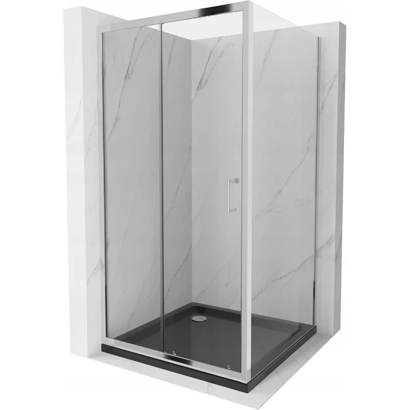 Mexen Apia kabina prysznicowa rozsuwana 90x90 cm, transparent, chrom + brodzik Flat, czarny