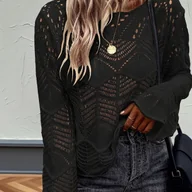 Swetry damskie - TEMU Damski elegancki sweter z wyciętymi rękawami w kształcie dzwona - stylowy falowany brzeg, okrągły dekolt, top z długim rękawem na wiosnę, i - miniaturka - grafika 1