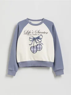 Reserved - Krótka bluza z napisem - niebieski - Bluzy dla dziewczynek - miniaturka - grafika 1