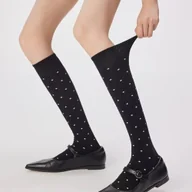 Skarpetki damskie - TEMU Zestaw 1 Pary Eleganckich i Uniwersalnych Podkolanówek Damskich - z Elastycznym Otworem, Granatowe z Czerwonymi Kropkami, Idealne na Co Dzień i - miniaturka - grafika 1