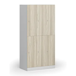 Szafka ubraniowa ze schowkami, 6 schowków, 1850 x 900 x 500 mm, zamek cylindryczny, drzwi laminowane, dąb naturalny - Szafki biurowe - miniaturka - grafika 1
