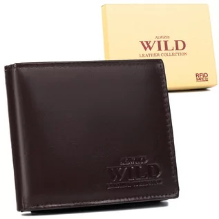 Portfele - Pojemny, skórzany portfel męski z kieszenią na dowód rejestracyjny ciemny brąz - grafika 1