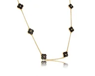 Naszyjniki - COLIBRA Pozłacany Naszyjnik emaliowane kwiatki czarne kwiatuszki (C23/LAT/138AU) - miniaturka - grafika 1