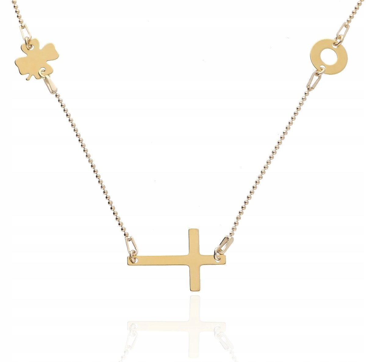 Złoty NASZYJNIK CELEBRYTKA 3 ZAWIESZKI krzyż koniczynka kółko srebro 925