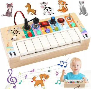 Tablica Manipulacyjna Sensoryczna Muzyczna Drewniana Pianinko Montessori - Zabawki interaktywne dla dzieci - miniaturka - grafika 1