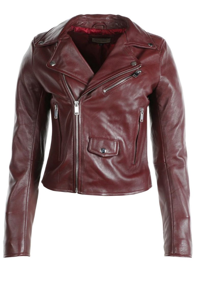 Kurtka damska skórzana Chyston Ornella bordowa ramoneska-S