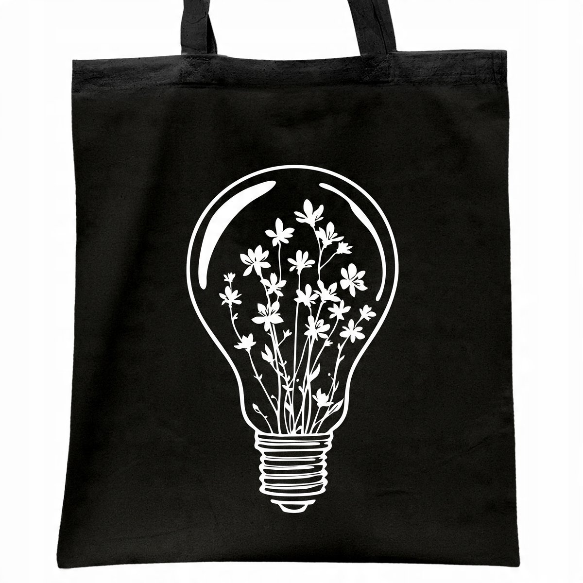 Torba bawełniana czarna na zakupy Żarówka Kwiaty