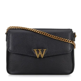 Damska crossbody ze skóry z dekoracyjnym zapięciem czarna - Torebki damskie - miniaturka - grafika 1