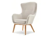 Fotele - FOTEL USZAK LETA Z TKANINY BOUCLE BEŻ NA BUKOWYCH NOGACH - miniaturka - grafika 1