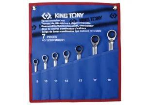 ZESTAW KLUCZY PŁASKO-OCZKOWYCH Z GRZECHOTKĄ DWUKIERUNKOWĄ 7cz. 8 - 19mm, ETUI King Tony - Zestawy narzędziowe - miniaturka - grafika 1
