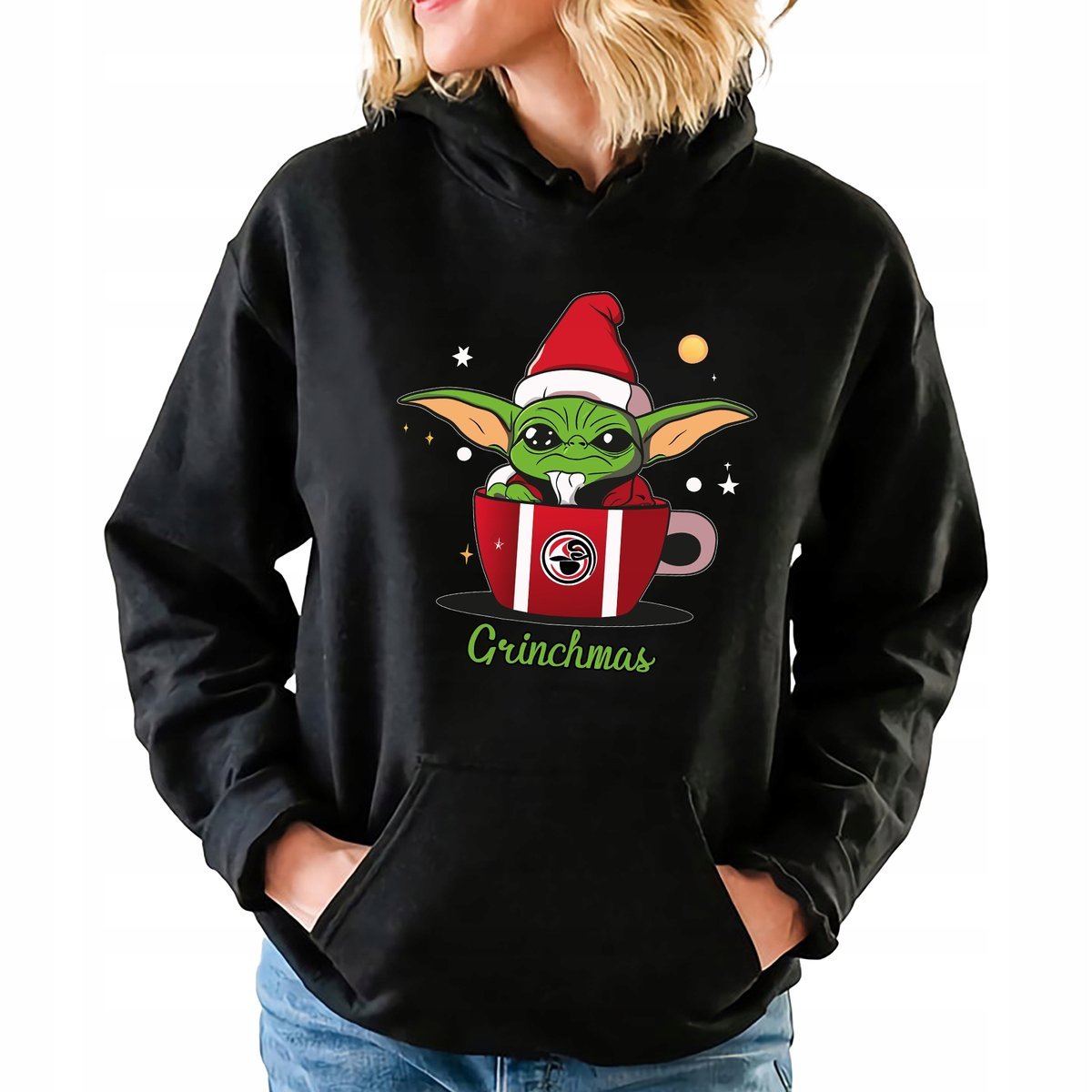Bluza Czarna Z KAPTUREM Damska GRINCHMAS Prezent Święta Mikołaja Rozm XXL