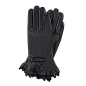 Rękawiczki - Damskie rękawiczki skórzane z dekoracyjną koronką czarne - miniaturka - grafika 1
