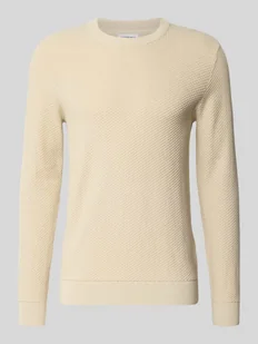 Sweter z dzianiny z fakturowanym wzorem i okrągłym dekoltem - Swetry męskie - miniaturka - grafika 1