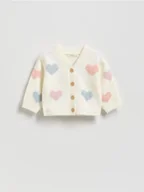 Komplety dla niemowląt - Reserved - Kardigan w serca - złamana biel - miniaturka - grafika 1