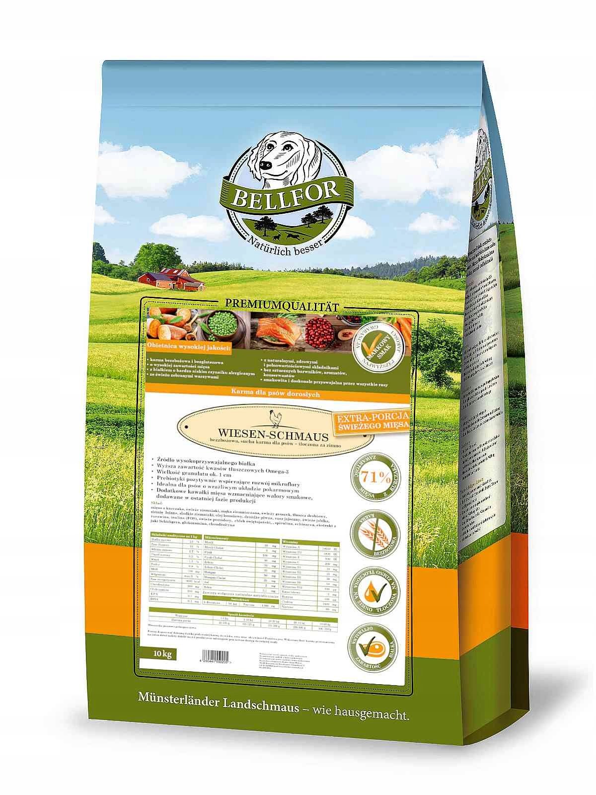 Kurczak z warzywami dla psa naturalne suplementy karma tłoczona na zimno Bellfor Wiesen Schmaus 10kg