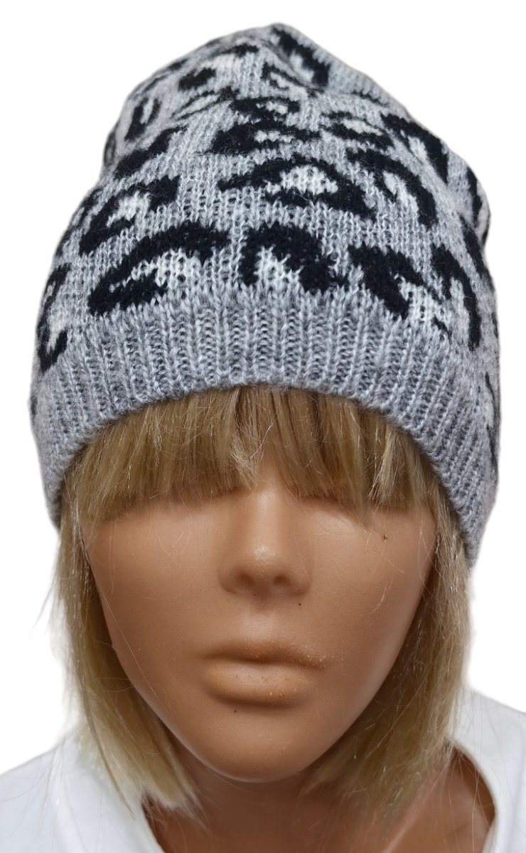 OVS WZORZYSTA SZARA CZAPKA DAMSKA JESIEŃ / ZIMA ROZM. UNIWERSALNY