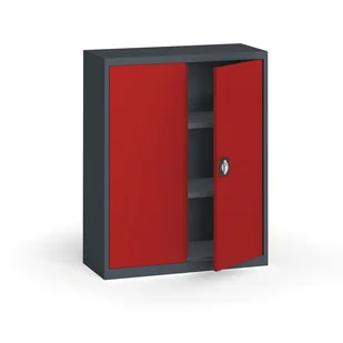 KOVONA Szafa metalowa, 1150 x 950 x 400 mm, 2 półki, antracyt/czerwona C39330.2.O2.24B2B - Szafy biurowe - miniaturka - grafika 1