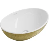 Umywalki - Mexen Elza umywalka nablatowa 40 x 33 cm, biała/złota wzór łuski - miniaturka - grafika 1