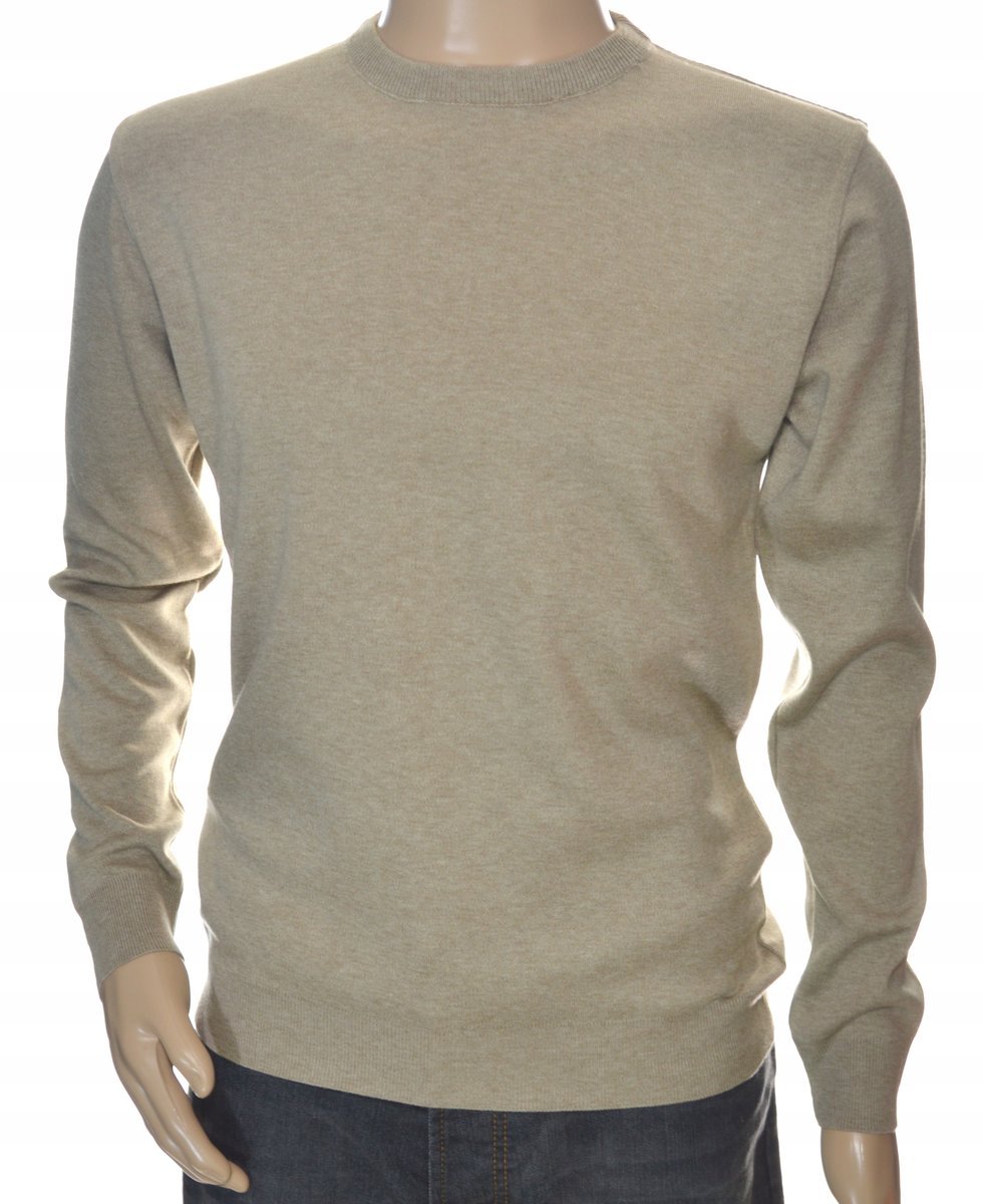 Sweter męski gładki klasyczny wełniany z wełny niegryzący XL beżowy 1705