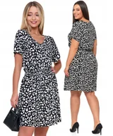 Sukienki - Krótka Sukienka Damska Do Kolan Modna Zwiewna Czarno Biała Panterka MORAJ S - miniaturka - grafika 1