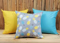 Poduszki dekoracyjne - Zestaw 3 poszewek 40x40 bawełnianych Ananasy + żółty + turkus - miniaturka - grafika 1