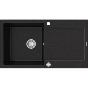 Mexen Leo zlewozmywak granitowy 1-komorowy z ociekaczem 900 x 500 mm, czarny/srebrny metalik - 6501901010-73 - Zlewozmywaki - miniaturka - grafika 1