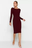 Sukienki - Trendyol FeMan Bodycon Regular Fit Sukienka z dzianiny, Bordowy, L, Burgund, L - miniaturka - grafika 1