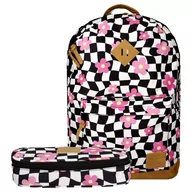 Plecaki szkolne i tornistry - Zestaw plecak szkolny młodzieżowy szachownica kratka kwiatki krata - miniaturka - grafika 1