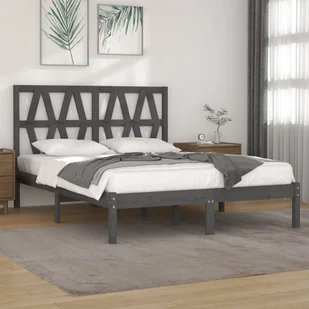 Łóżko z litego drewna sosna szara 200x200 cm - Łóżka - miniaturka - grafika 1