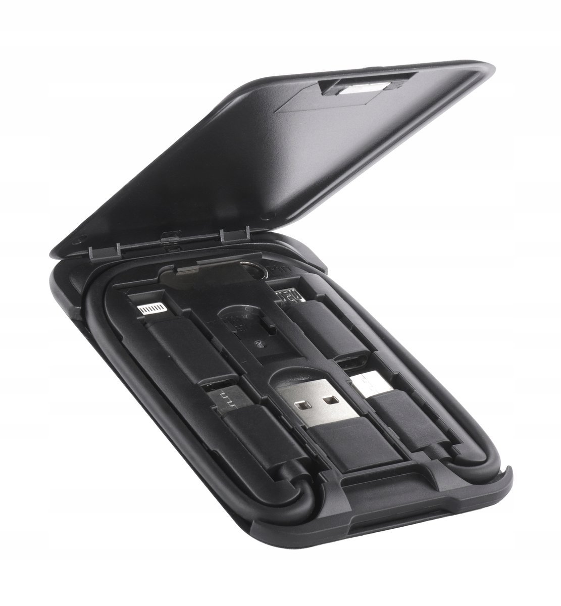 Uniwersalny Zestaw Adapterów 5W1 USB-C Micro USB Lightning Kabel Do Ładowania Telefonu Etui Organizer Uchwyt Podstawka Igła SIM 3A