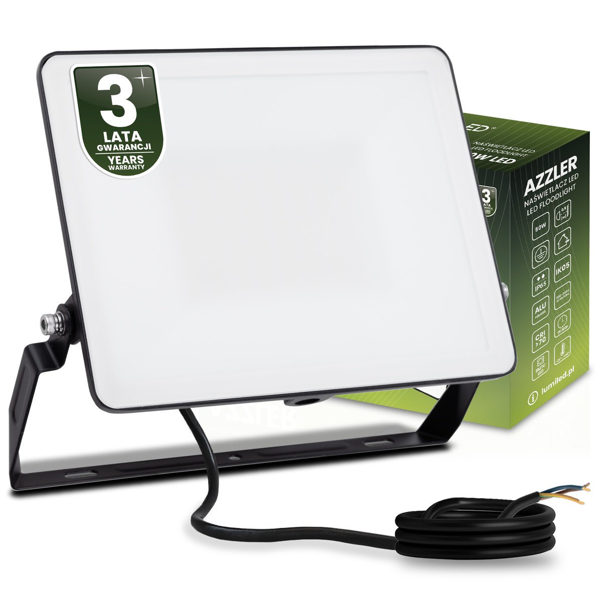Naświetlacz LED AZZLER 50W 6000lm 4000K IP65 Halogen Zewnętrzny Lampa Czarny LUMILED