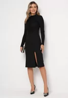 Spódnice - Czarna Spódnica Ołówkowa Midi z Rozcięciem Sylinda - miniaturka - grafika 1