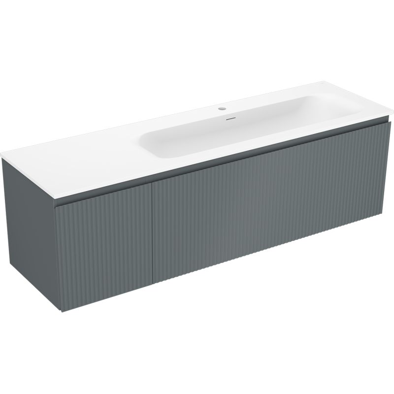 Mexen Rivel szafka łazienkowa 160 cm z umywalką Vela prawą, 1S, 1D, ryflowana, grafit/biała mat - 91A23-16047-3-BBFF66-W23P01