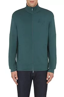 Bluzy męskie - Armani Exchange Męska bluza Monochrome Mock Neck Zip up Sweatshirt Cardigan Sweater, Green Gles, bardzo duża, zielony widelec, XXL - grafika 1