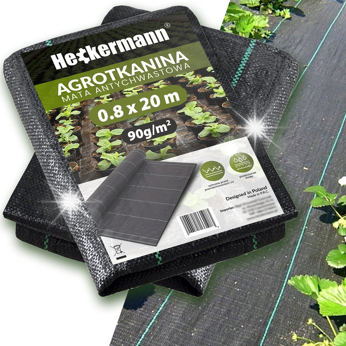 AGROTKANINA ANTYCHWASTOWA AGROWŁÓKNINA CZARNA MATA UV 3% 0,8x20m 90g /m2