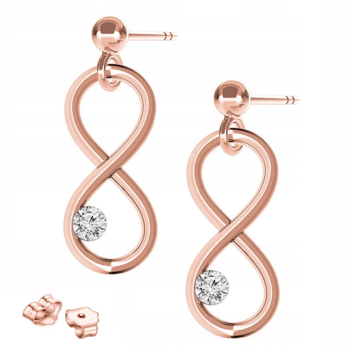 Kolczyki Pozłacane Nieskończoność z Cyrkonią Ósemka Cyrkonie SREBRO 925