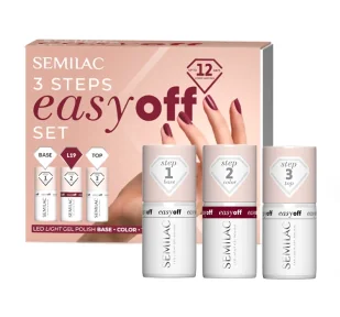 Semilac 3Steps Easy Off Set zestaw hybrydowy baza 7 ml + lakier L19 7 ml + top 7 ml - Zestawy do manicure i pedicure - miniaturka - grafika 1