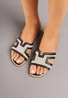 Klapki i japonki damskie - Czarno-Beżowe Klapki z Geometryczną Cholewką Idanitia - miniaturka - grafika 1