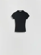 Koszulki i topy damskie - Reserved - T-shirt slim fit z wiskozą - czarny - miniaturka - grafika 1